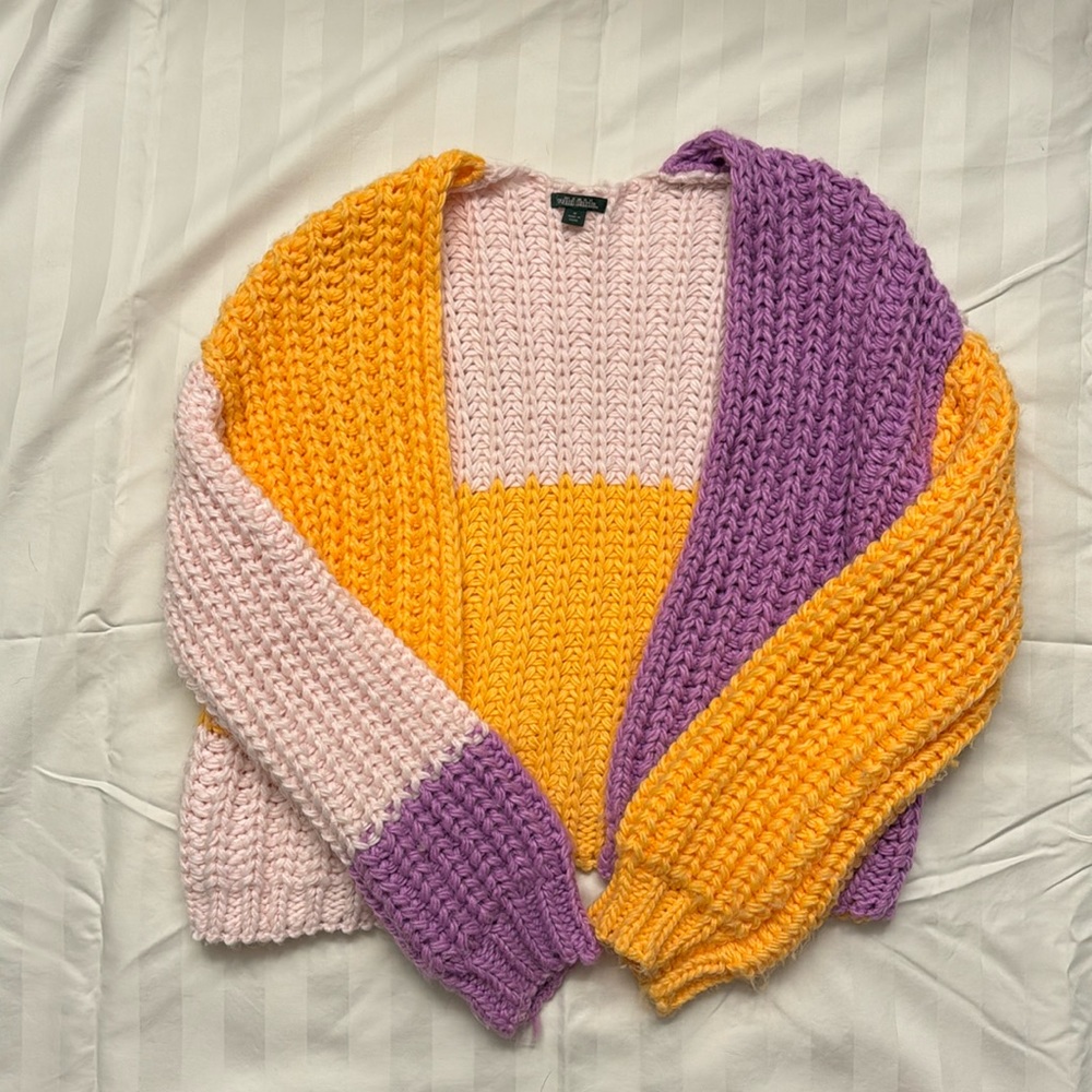Wild Fable orange, pink, and purple soft knitted cardigan